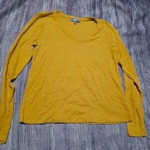 Marled Essentials‎ Mustard Yellow V Neck Long Sleeve Top Women Size S